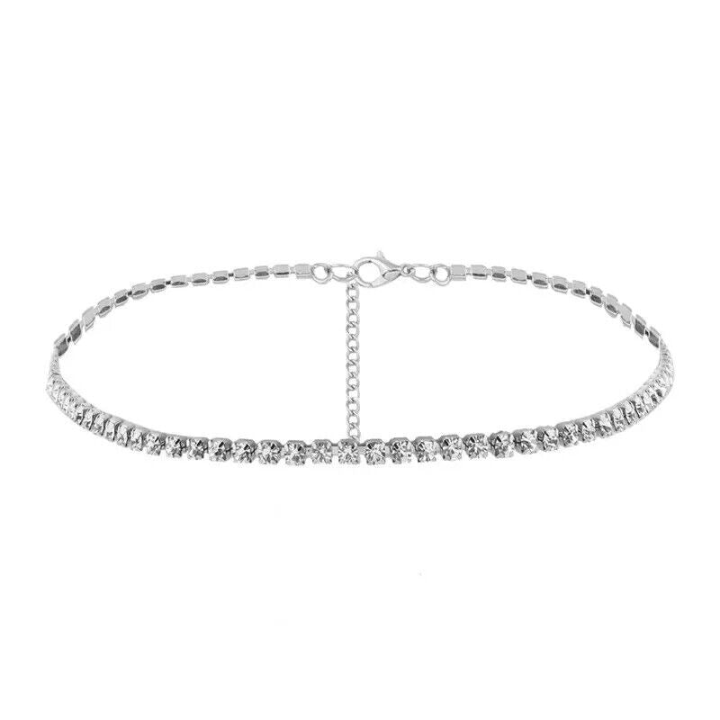 Women Silver Plated Crystal Cubic CZ Rhinestone Tennis Choker Necklace N154