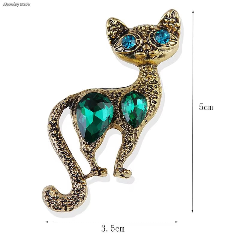 1PC Korean Rhinestone Cat Pendant Brooches for Women Alloy Animal Pins Fashion Crystal Corsage Everyday Accessories