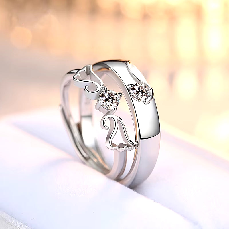 Luxury Couple Butterfly Wings Rings for Women Men Romantic Fashion Wings Design Adjustable Engagement Ring Wedding Jewelry