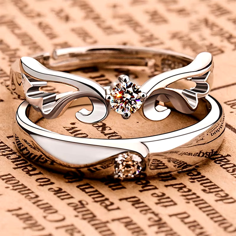 Luxury Couple Butterfly Wings Rings for Women Men Romantic Fashion Wings Design Adjustable Engagement Ring Wedding Jewelry