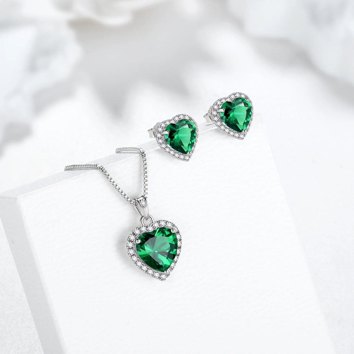 May Birthstone Jewelry Sets for Women, Green Heart Jewelry Set Emerald Necklace Earrings 925 Sterling Silver Fine Jewelry Girls Birthday Mother'S Day Gifts